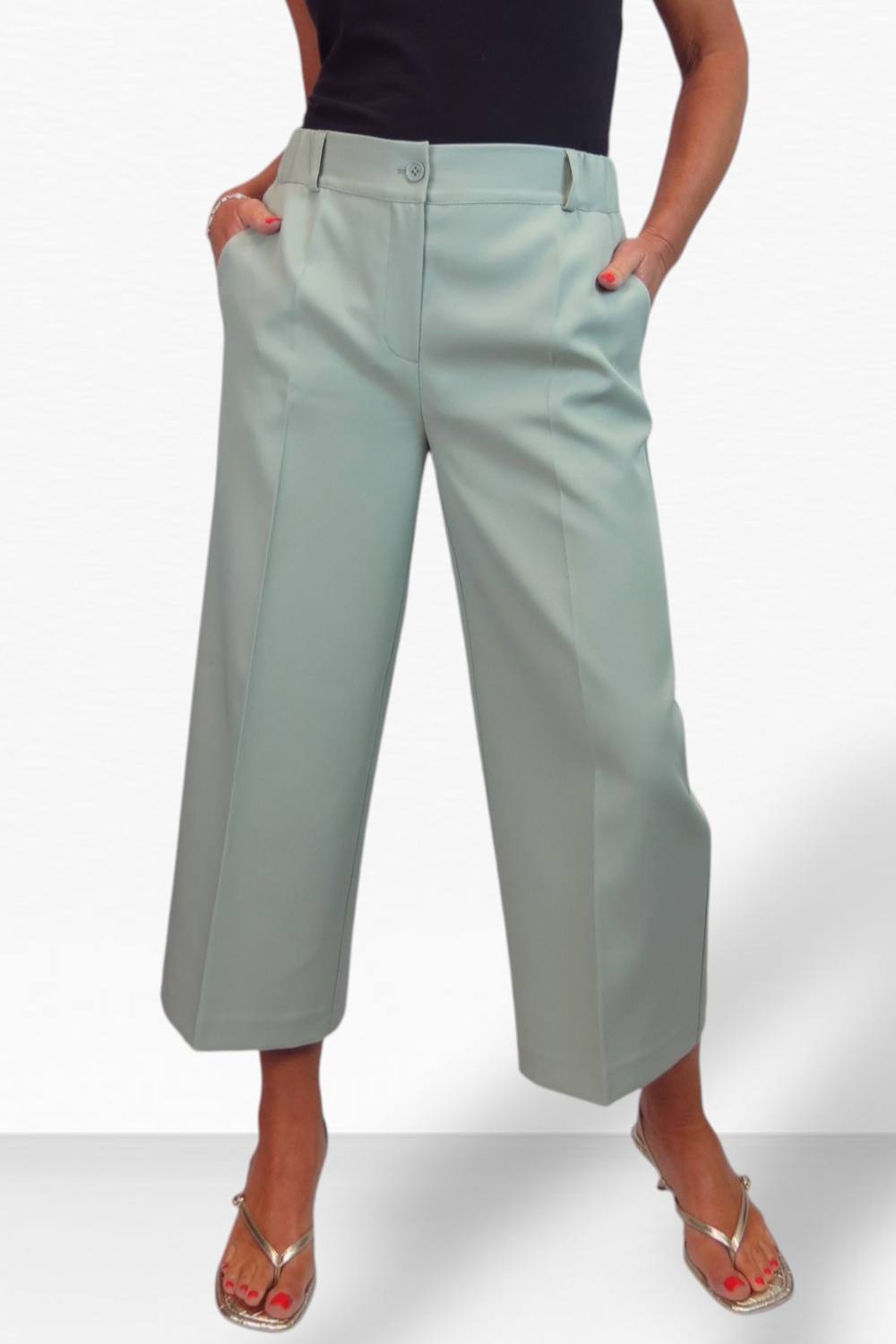Paulo Due Wide Leg Cropped Tailored Trousers In Light Green