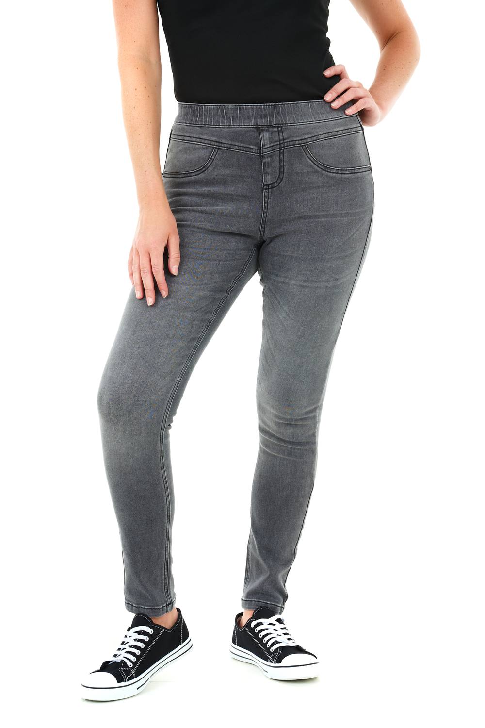 Smart Living Skinny Fit Denim Jeans Jeggings Pull On Casual With Pockets In Grey
