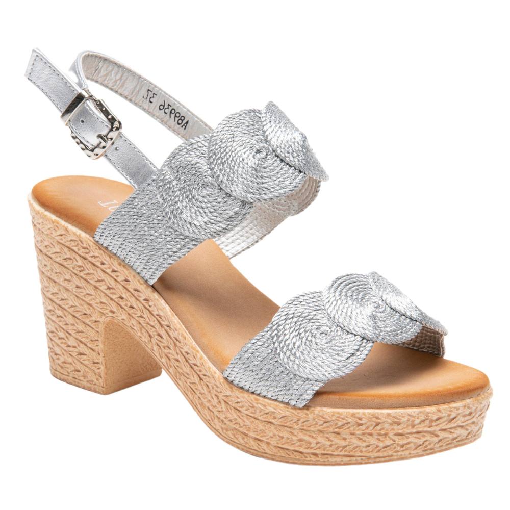 Ivachy Sandal Wedge Woven Braided Block Heels Summer Espadrille Platform Shoes In Silver