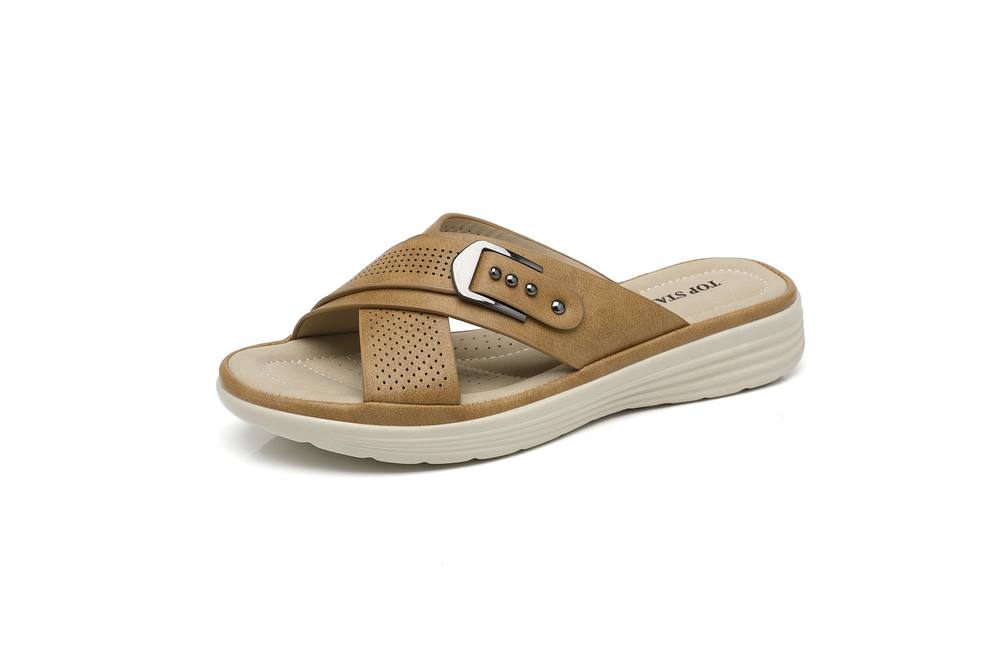 Ivachy Cross Strap With Decorative Buckle Mule Slippers Slide Sandals In Camel