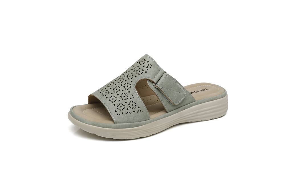 Ivachy Bohemian Style Perforated Lightweight Mule Slippers Slide Sandals In Green