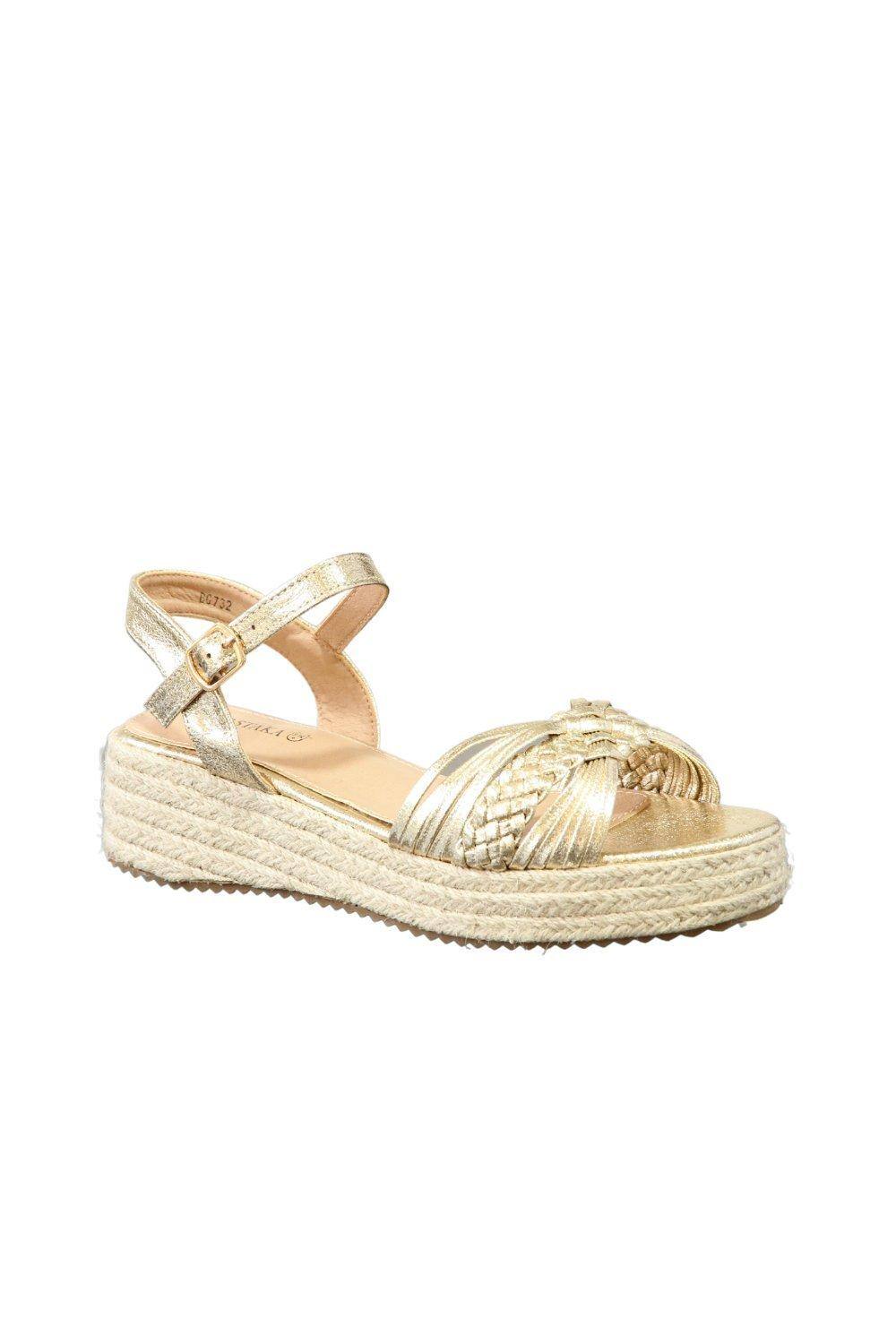 Ivachy Braided Wedge Sandals - Espadrille Platform In Gold
