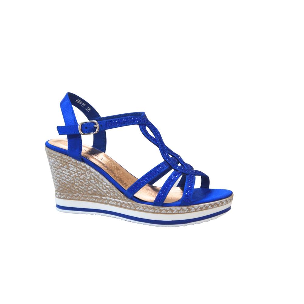 Ivachy Crystal Sparkling Shine Espadrille Style Platform Wedge Sandals In Blue