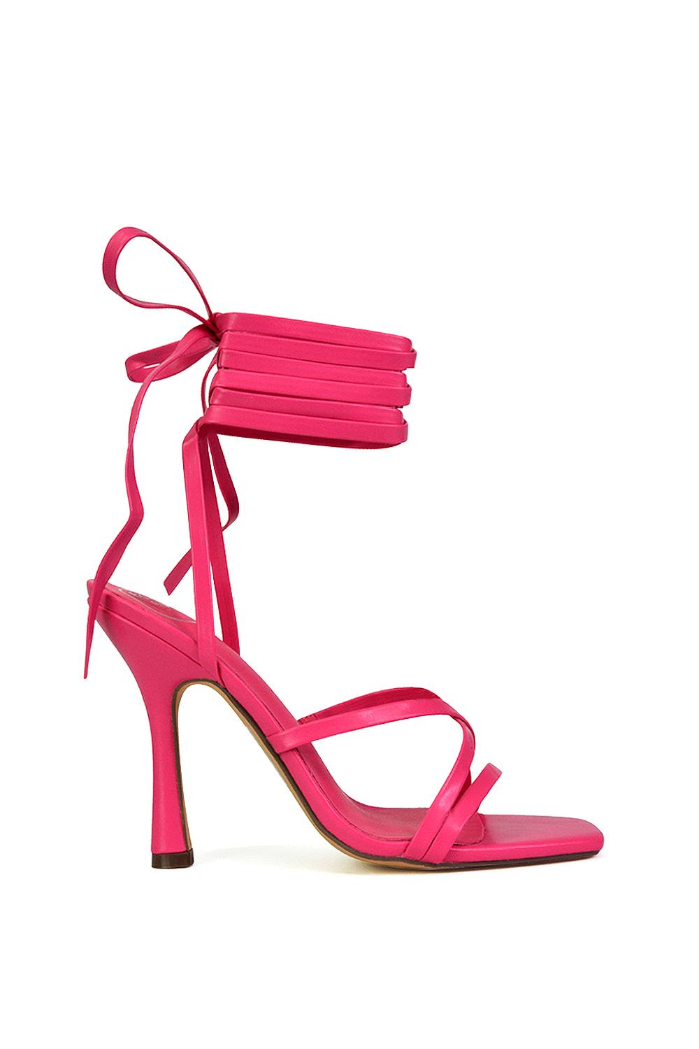 Xy London 'kyra' Lace Up High Heel Stilettos Sandals With Square Toe In Fuchsia