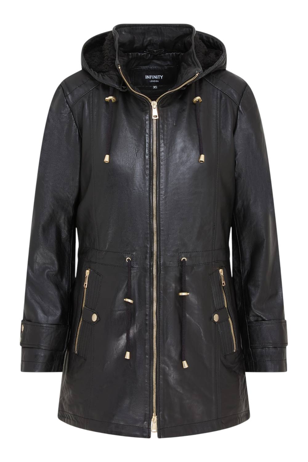 Infinity Leather Leather Parka Detachable Borg Hooded Trench Coat - Trekker In Black