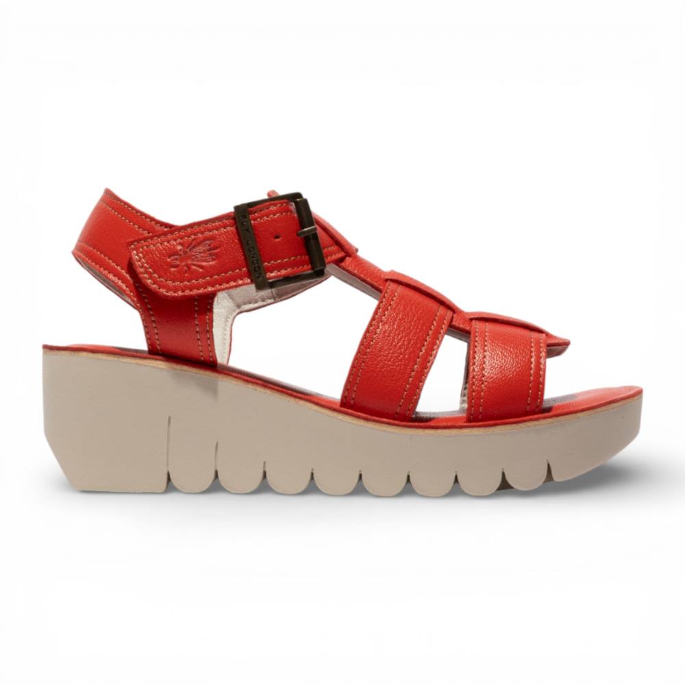 Infinity Leather Leather Wedge Platform Summer Sandals - YuddFly In Red