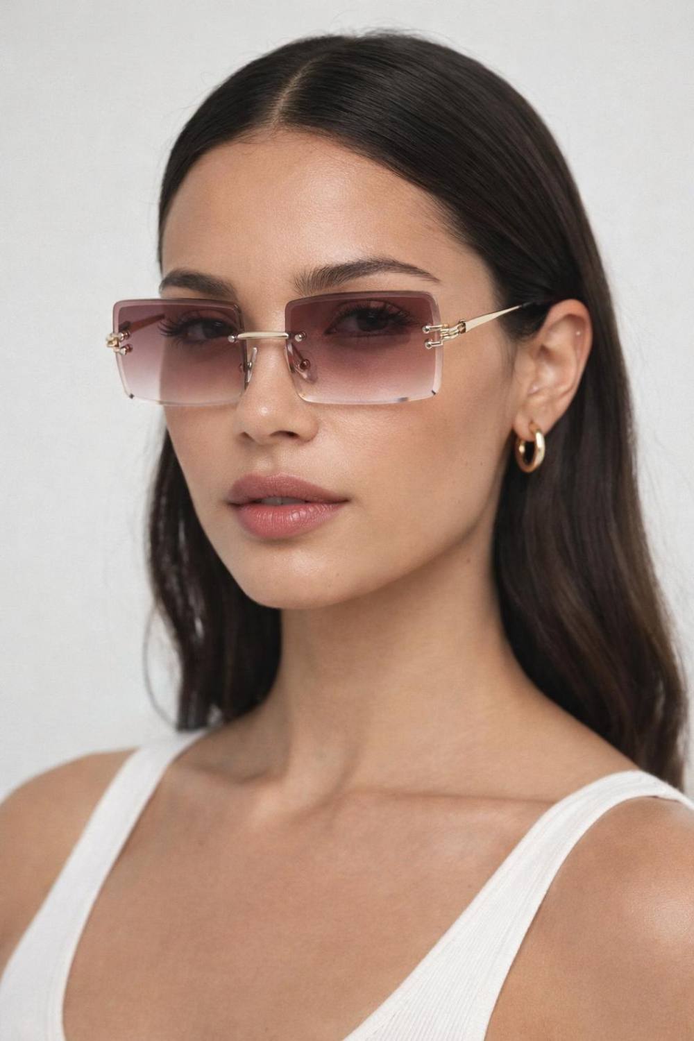 Svnx Rimless Rectangle Sunglasses In Brown