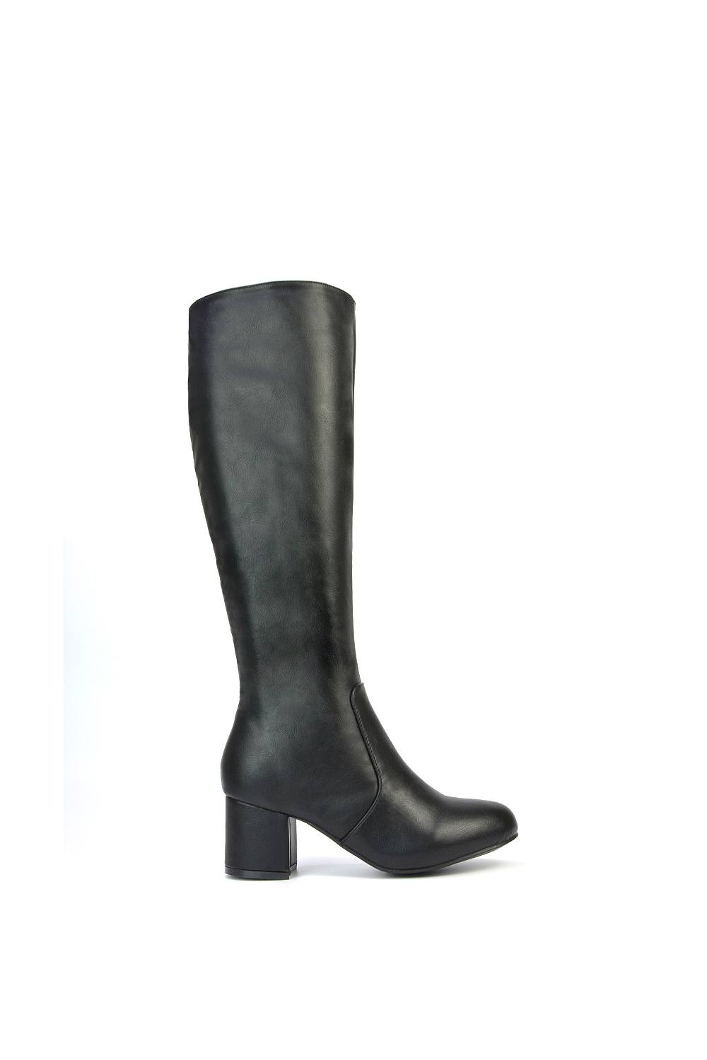 Xy London 'honey' Knee High Boots With Mid Block Heel And Inside Zip In Black