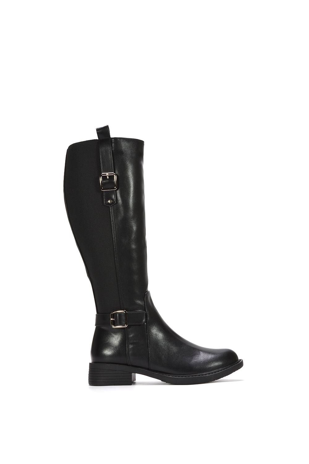 Xy London 'seraphine' Knee High Riding Boots Stretch Low Heel In Black