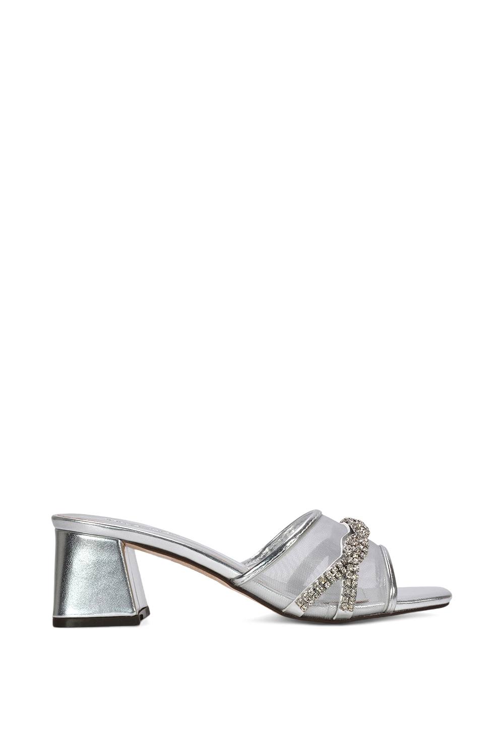 Xy London 'senara' Backless Block Heel Sandals With Crystals And Mesh In Silver