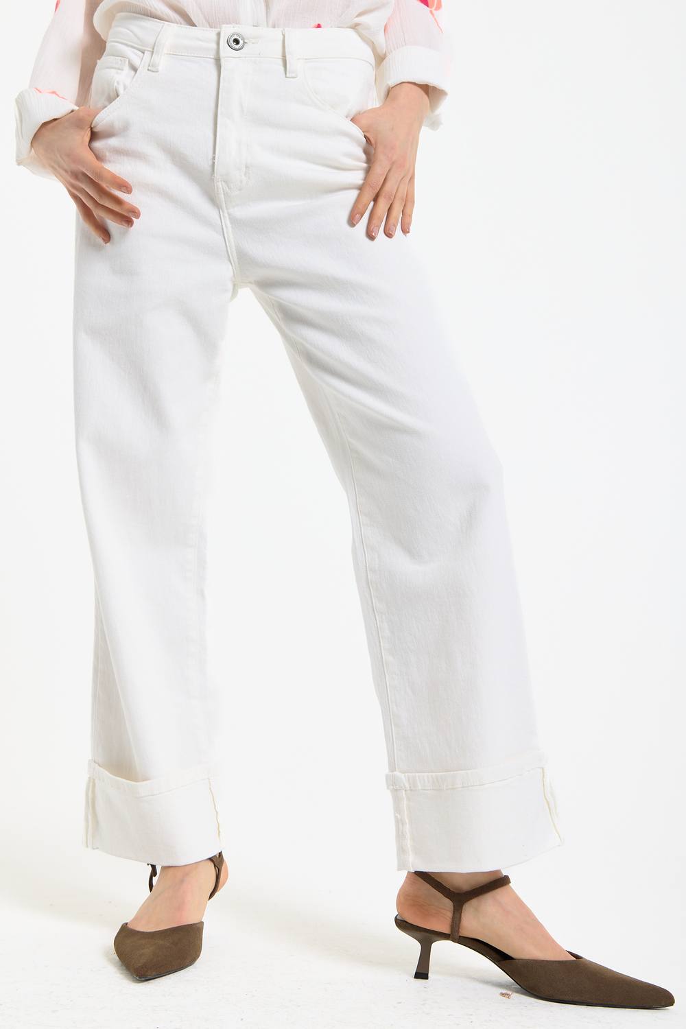 House Of Holland Off-White Wide Leg Jeans