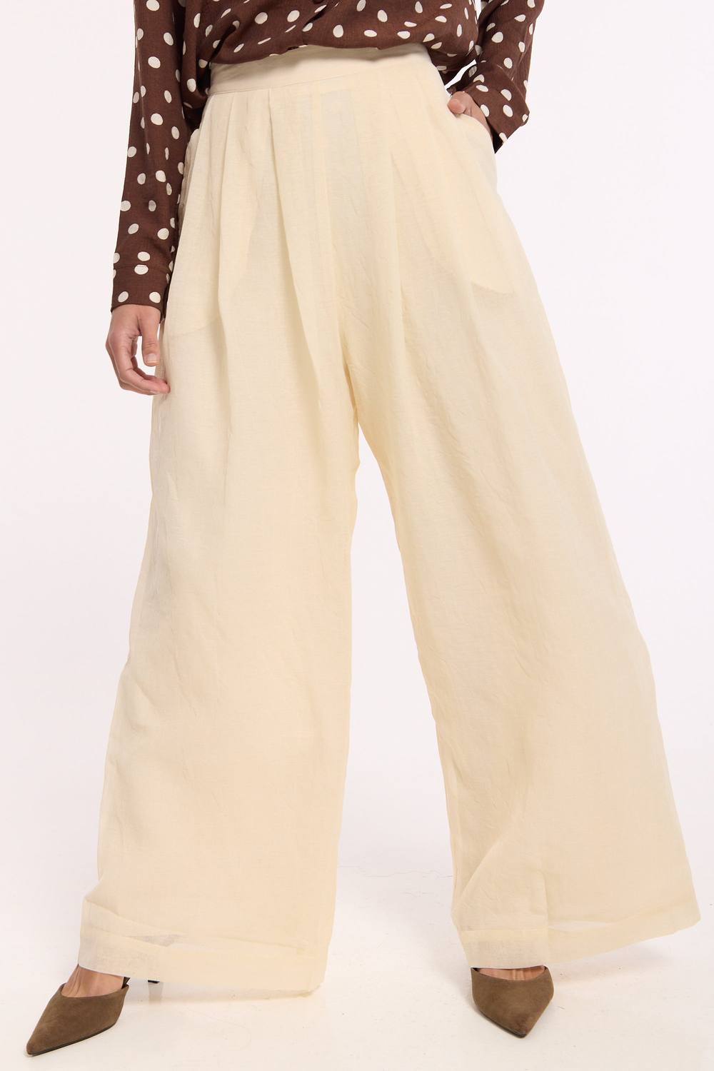 House Of Holland Butter Cream Wide Leg Trousers