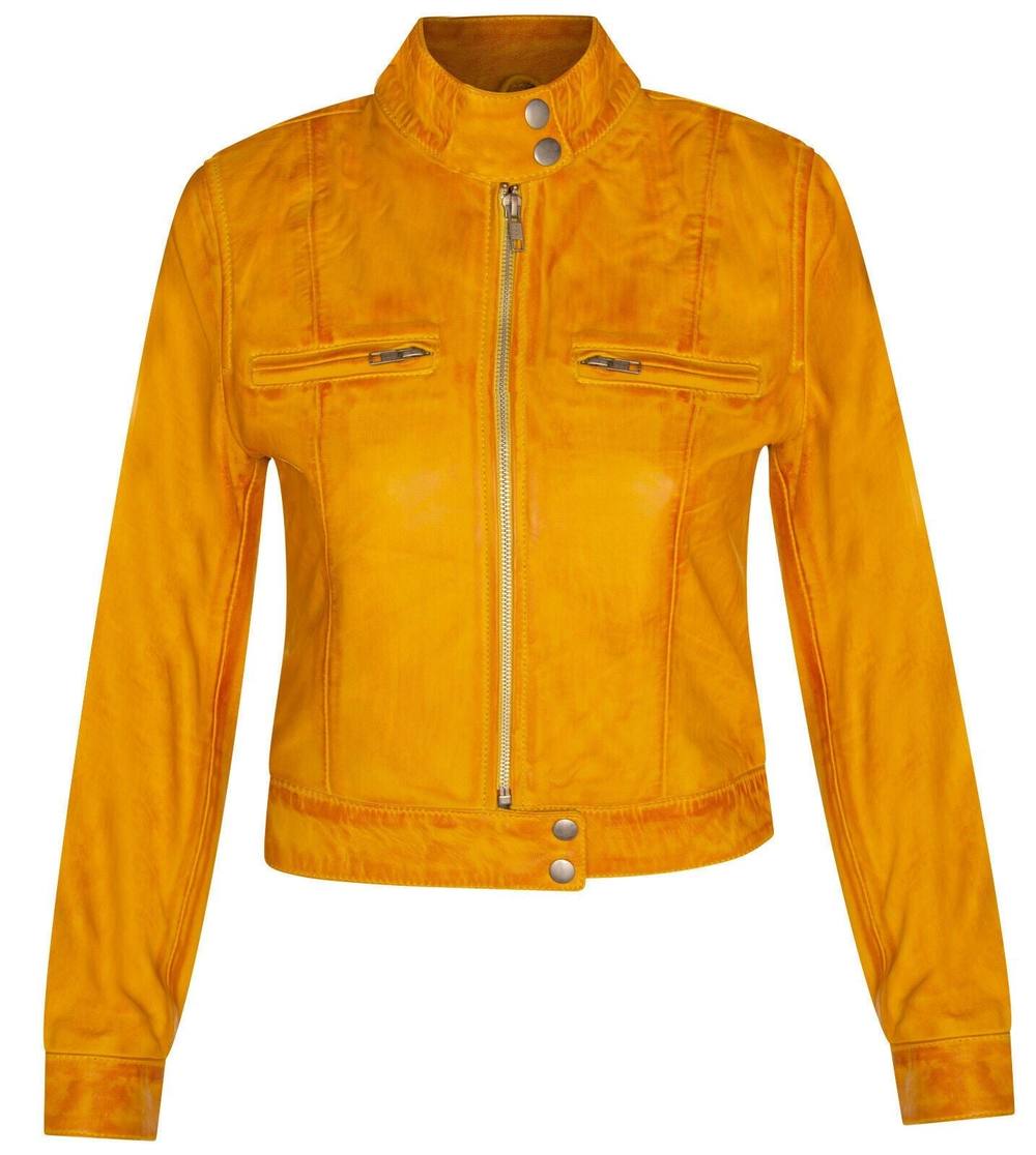 Infinity Leather Classic Leather Biker Jacket-Watford In Yellow