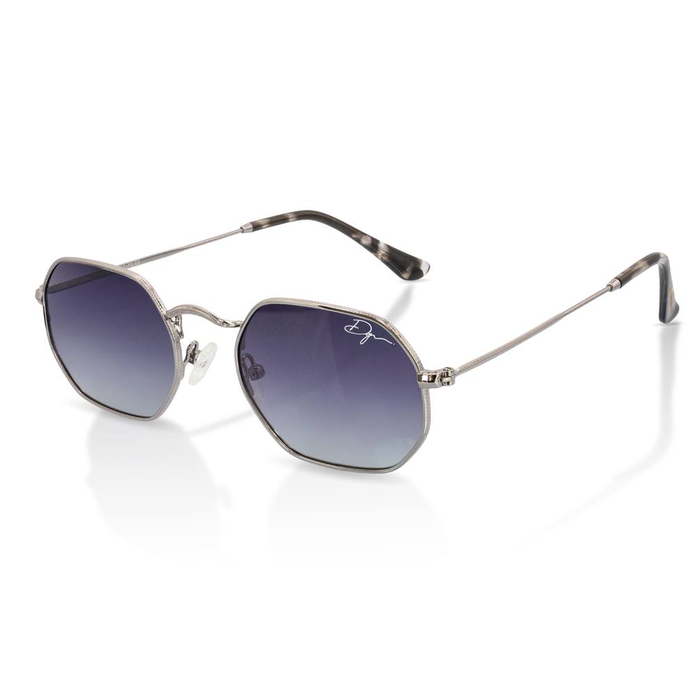 Infinity Leather De-Gamme Retro Rectangle Polarized Sunglasses - Napoli In Silver