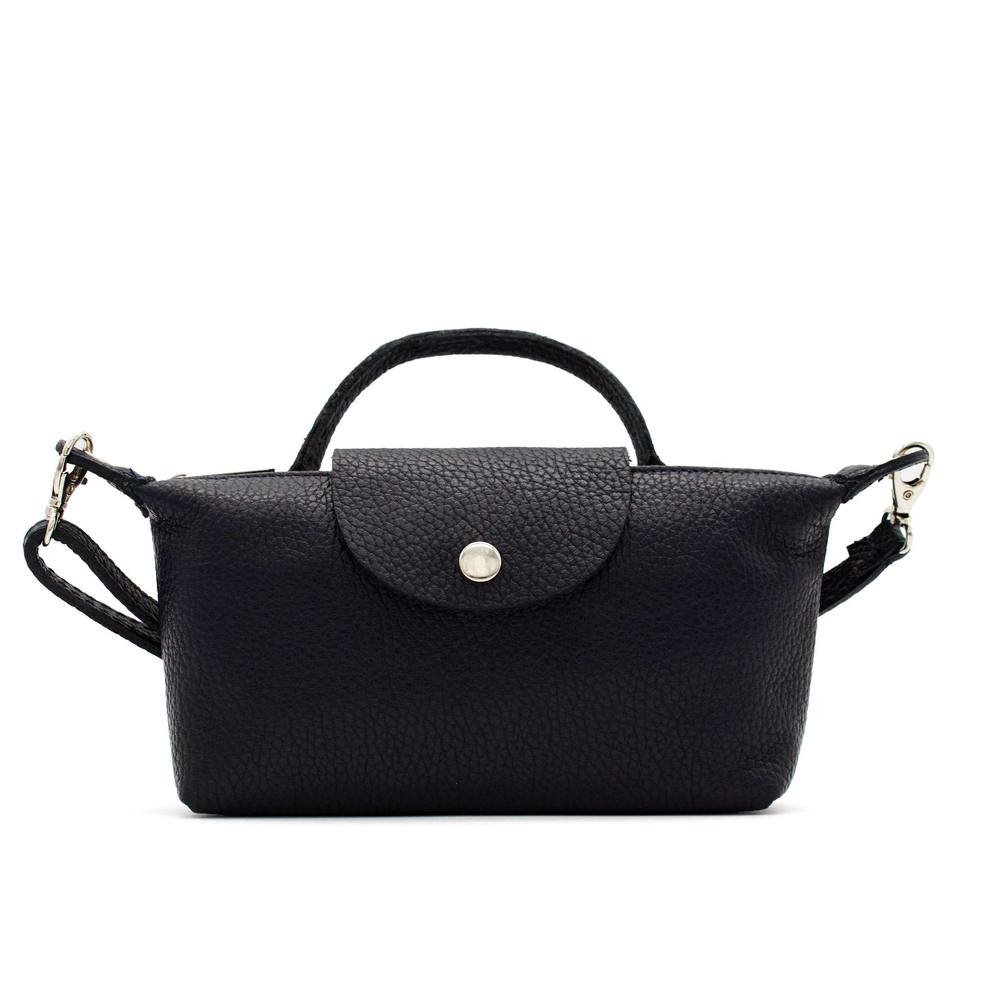 Kitise Italian Genuine Leather Mini Top Handle Crossbody Bag With Detachable Strap In Black