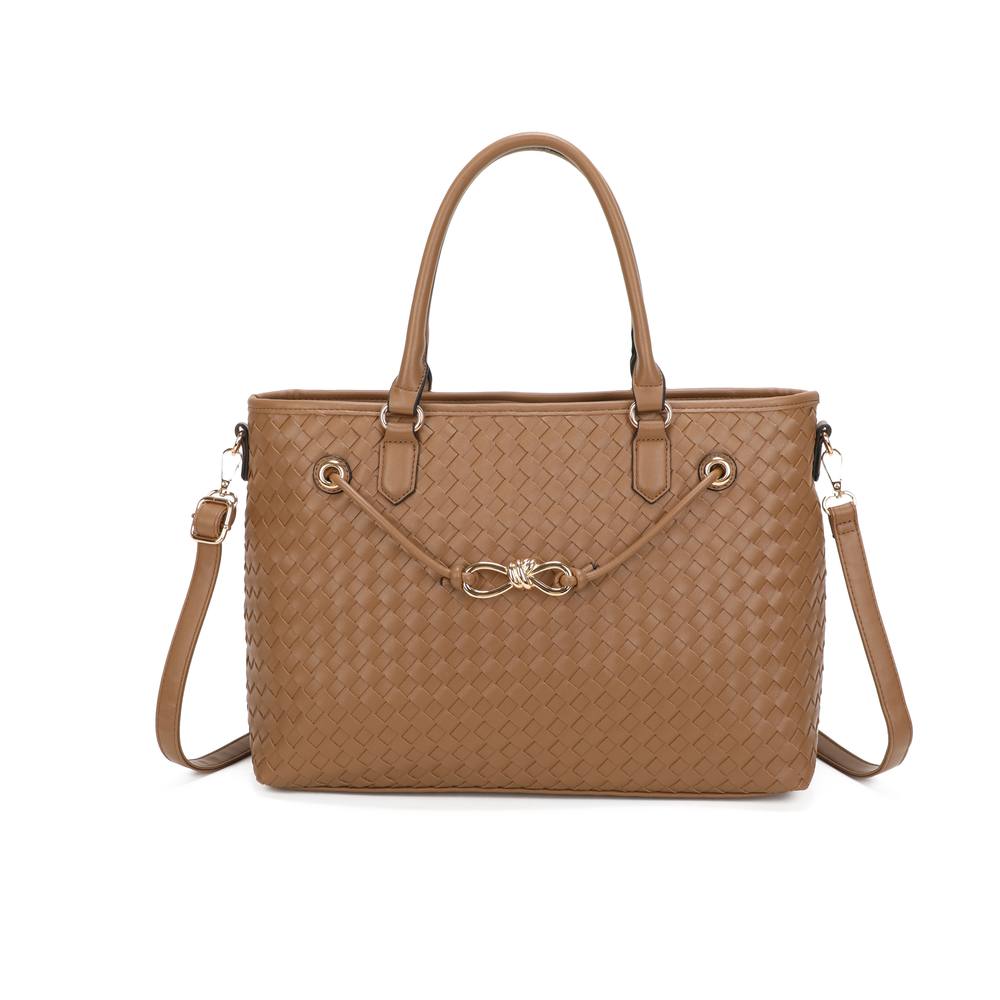 Jfy Zip Top Two Handles Weaved Pattern Tote Bag In Taupe