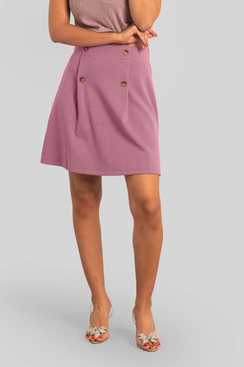 Enorsia Button- Pleated Jersey Mini Skirt In Pink