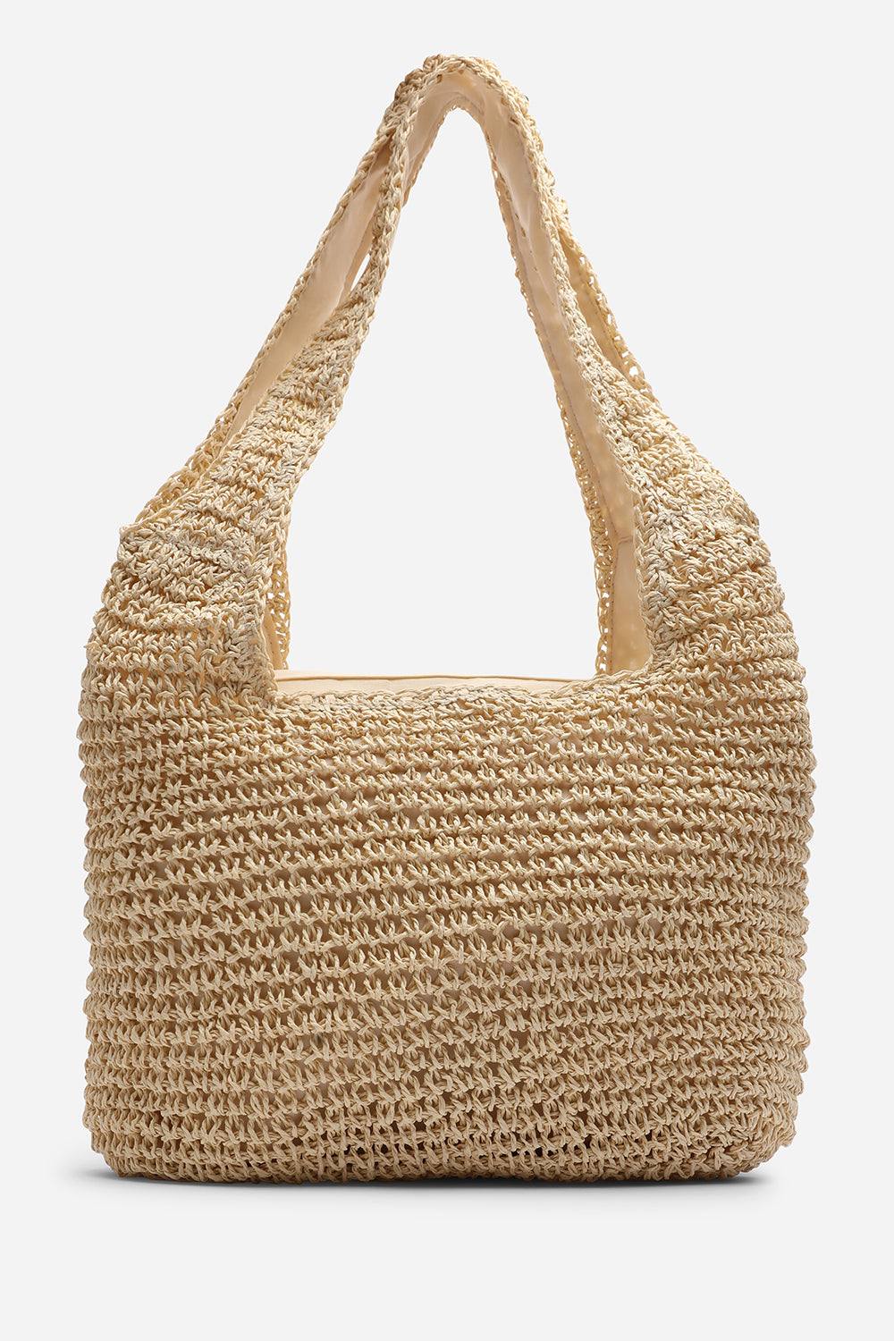 Where's That From 'islet' Slouchy Raffia Shoulder Bag In Cream