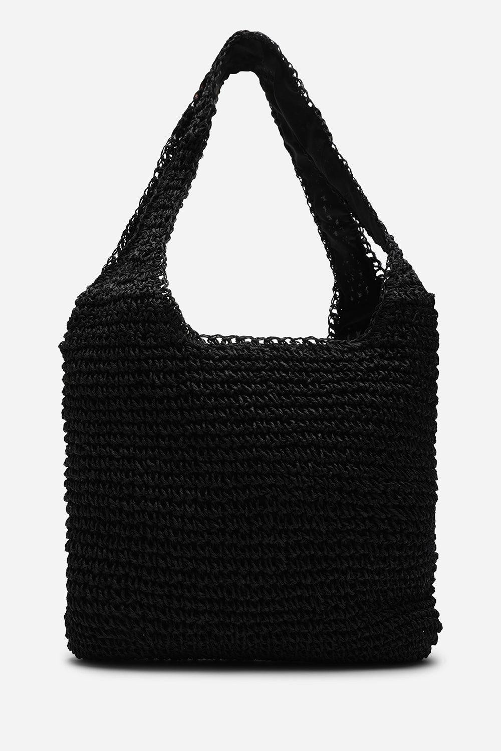 Where's That From 'islet' Slouchy Raffia Shoulder Bag In Black