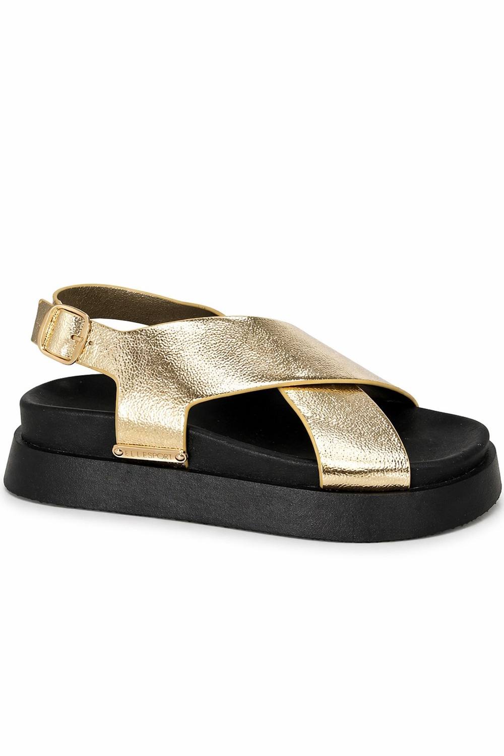Elle Sport Women's Cross Strap Buckle Platform Sandals in Metallic Gold