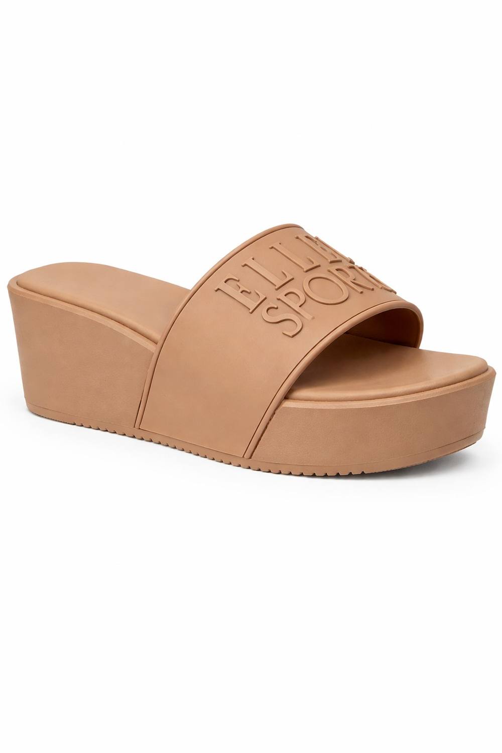 Elle Sport Women's Platform Slide Sandals with Contoured Footbed in Light Tan