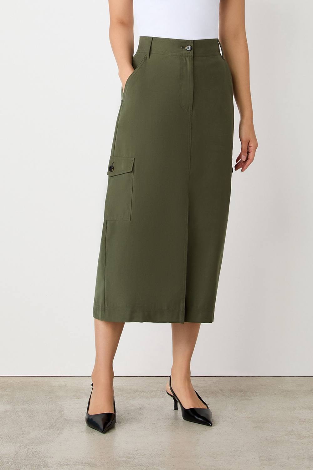 Finery London Juliette Cargo Midi Skirt In Olive