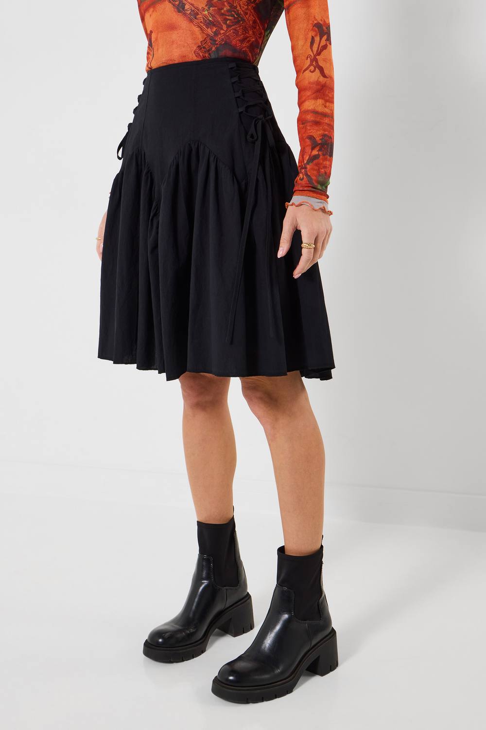 Joe Browns Ruffle Lace-Up Side Mini Skirt In Black