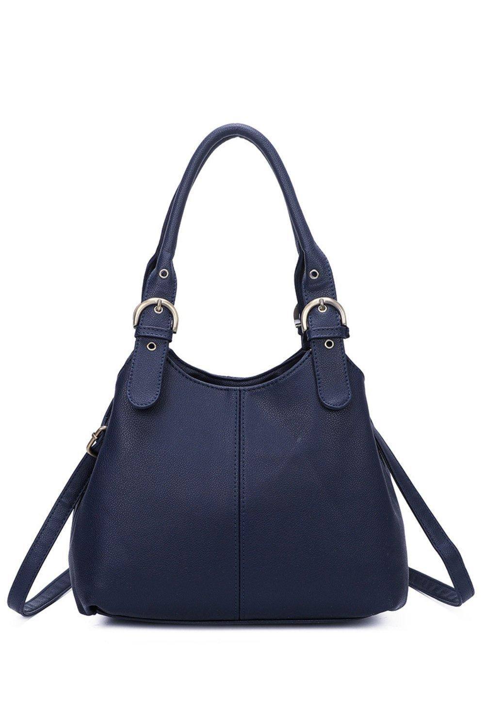 Fontanella Fashion Drei Triple Compartments Pu Leather Convertible Shoulder Tote Bag With Adjustable Straps In Navy
