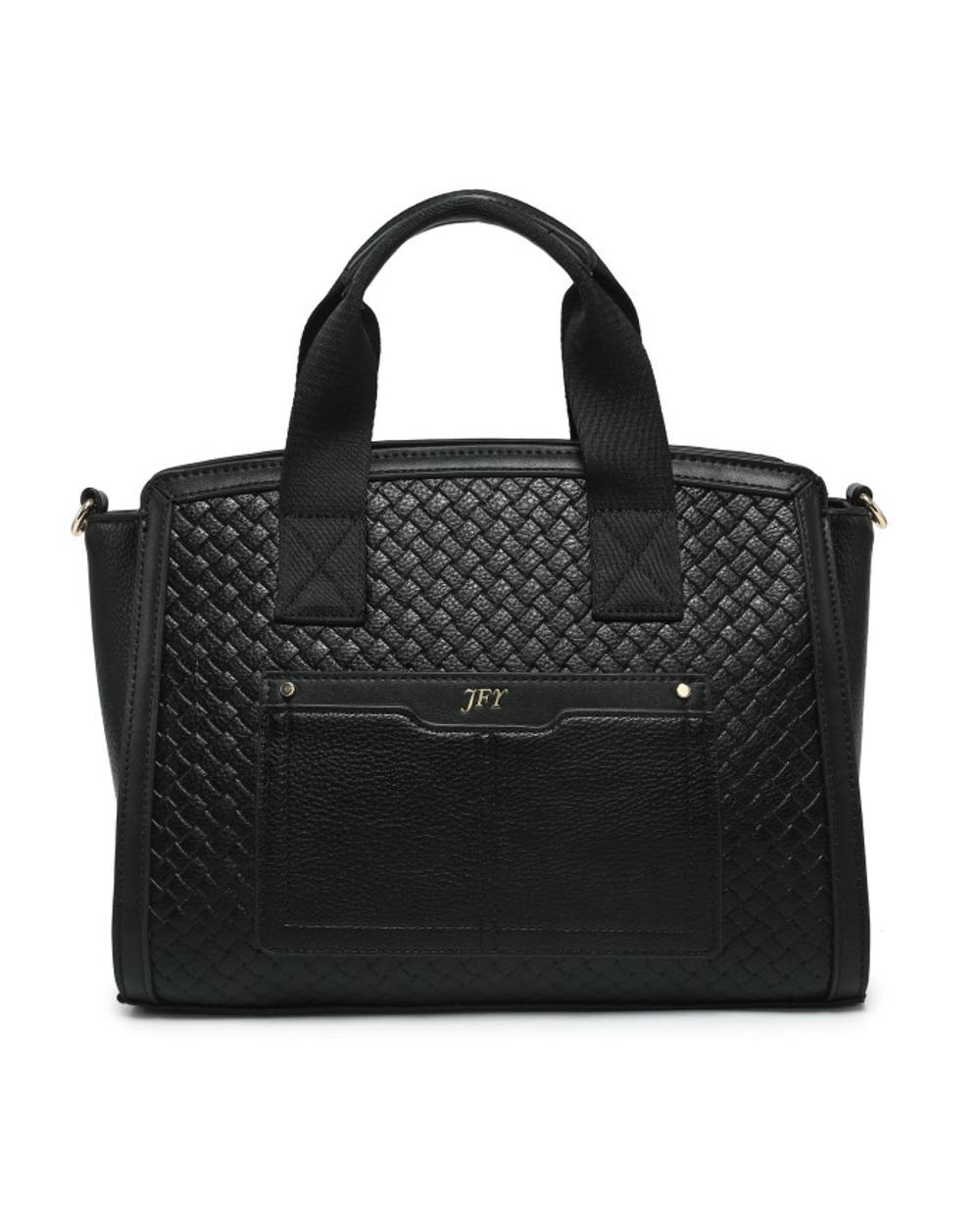Jfy Weaving Pattern Top Zipped Tote Bag In Black