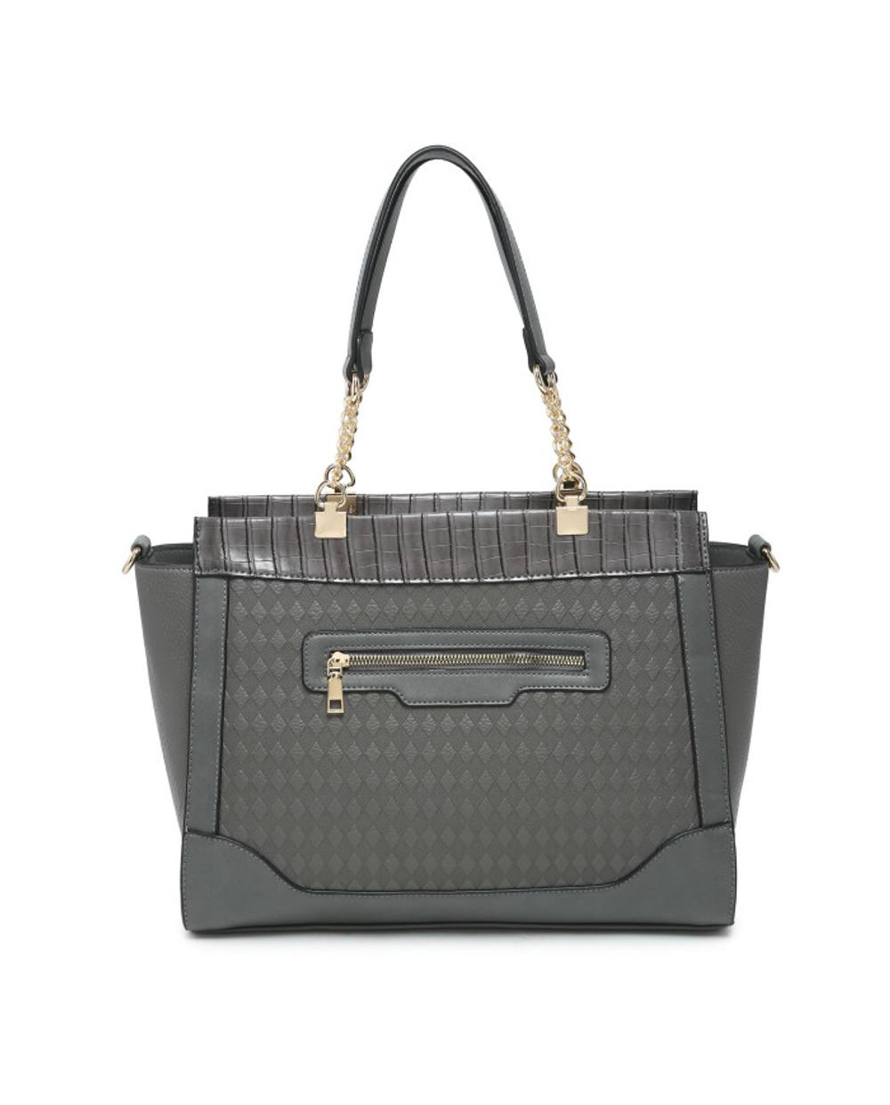 Jfy Top Zipped Diamond Pattern Tote Bag In Dark Grey
