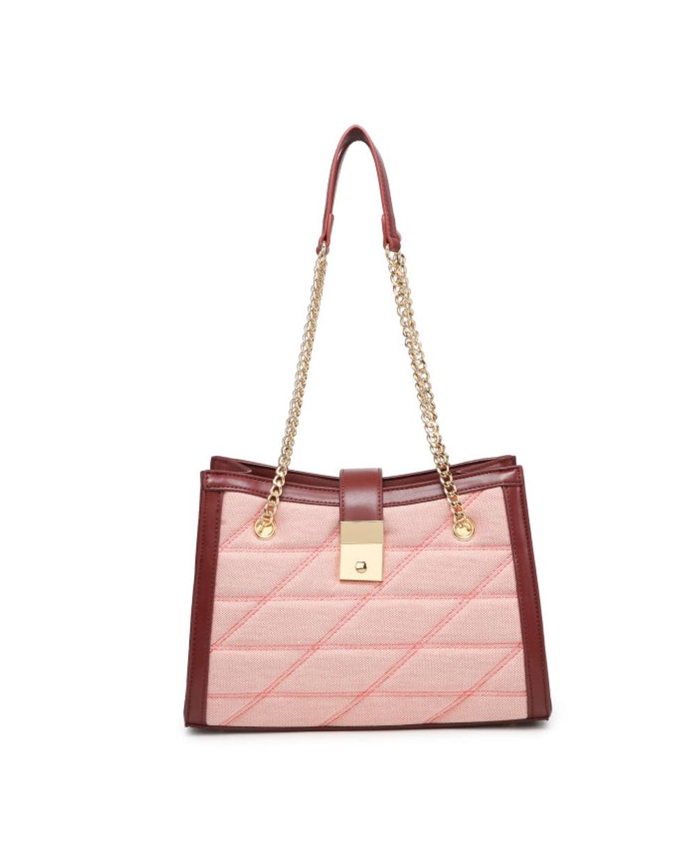 Jfy Golden Chain Handle Flap Lock Tote Bag In Pink