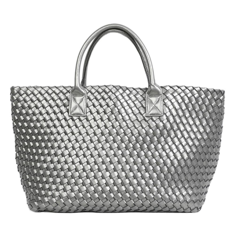 Peach Accessories Luxury Woven Tote Handbag With Purse Bag In Grey