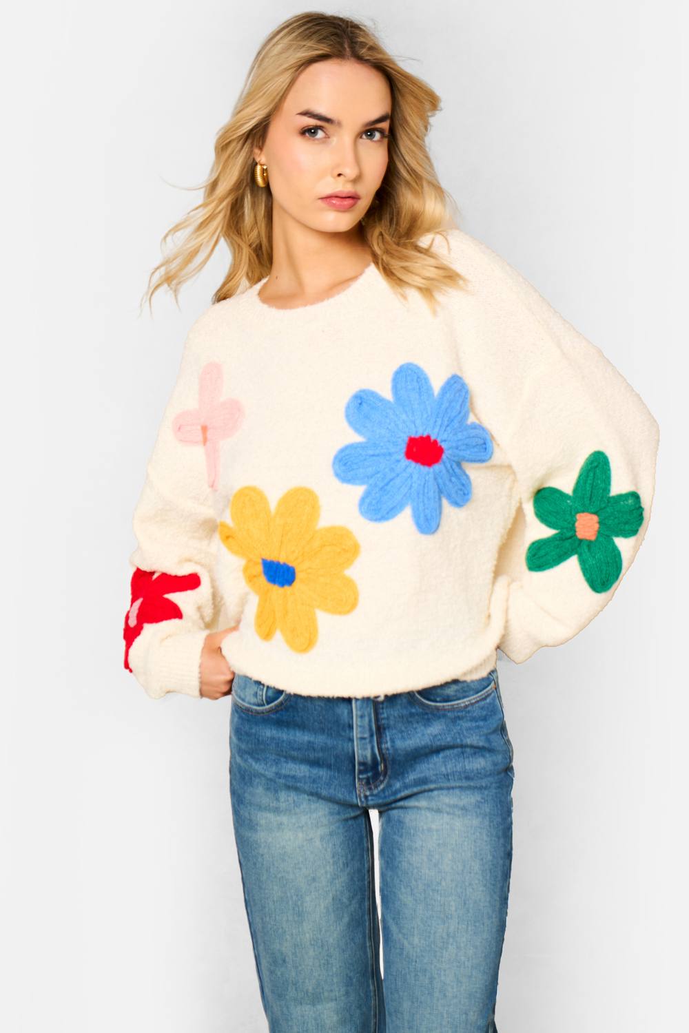 Gini London Cream Crochet Knitted Jumper