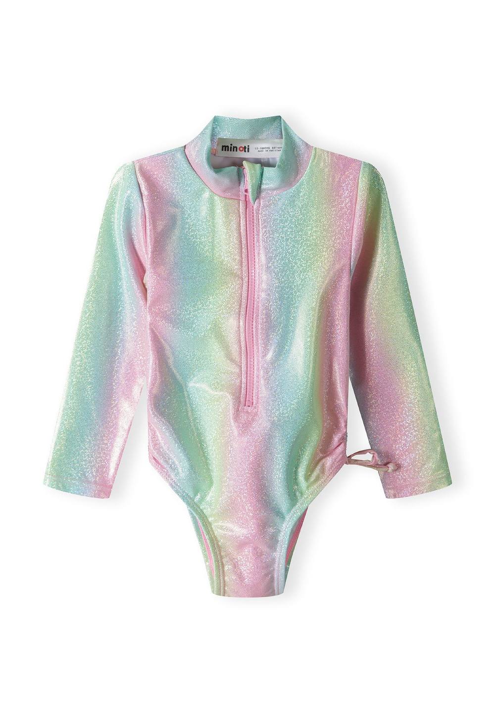 Minoti Long Sleeve One-Piece Swimsuit With Front Zip In Light Pink