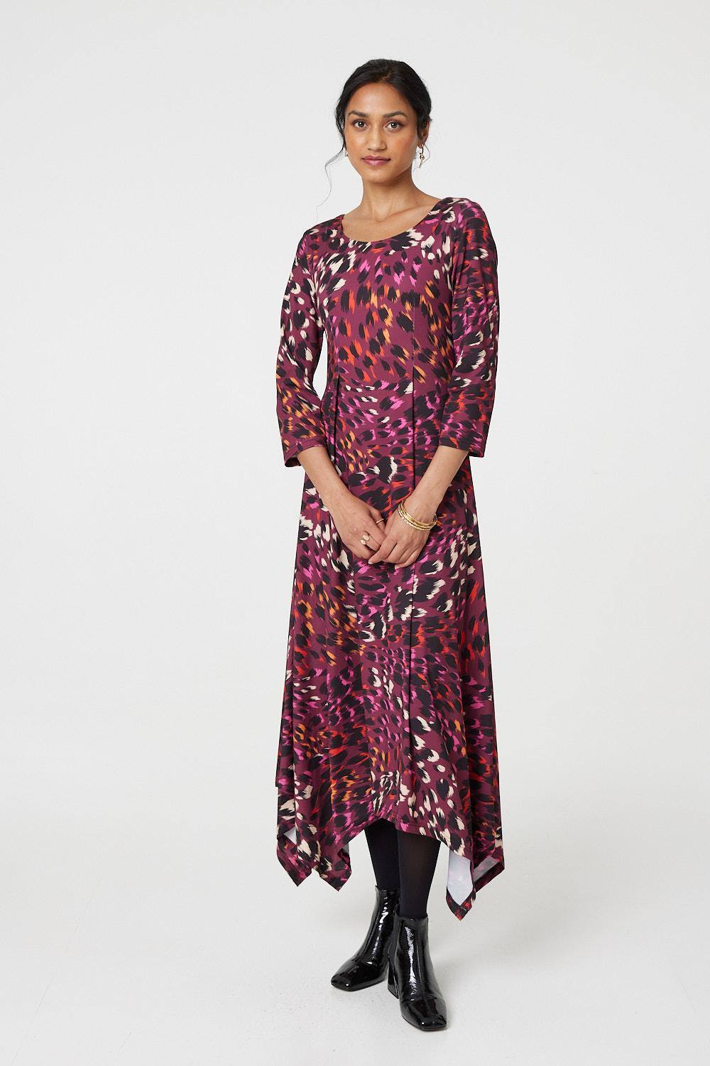 Izabel London Animal Print Hanky Hem Jersey Dress In Red