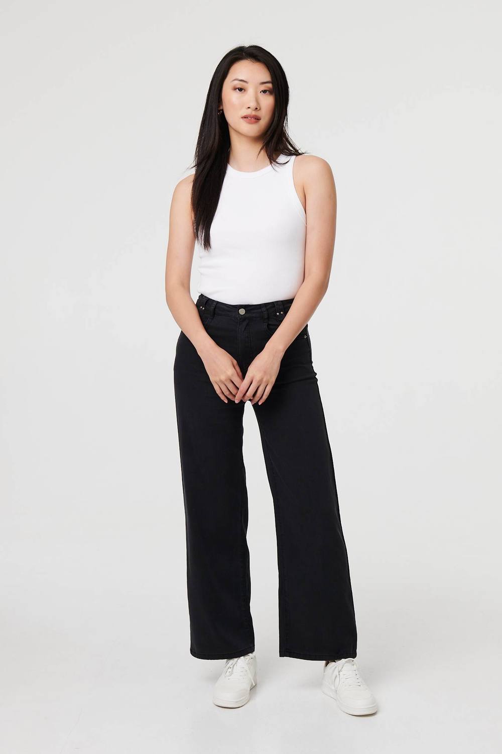 Izabel London High Waist Relaxed Wide Leg Jeans In Black