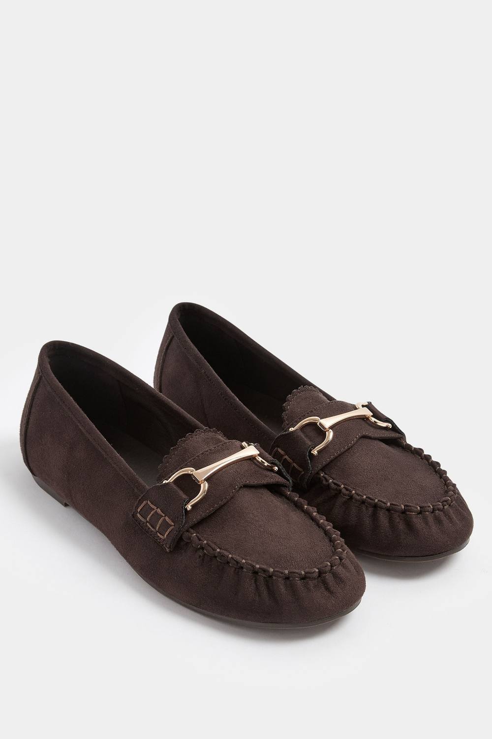 Yours Faux Suede Loafers In Wide E & Extra Wide Eee Fit In Chocolate