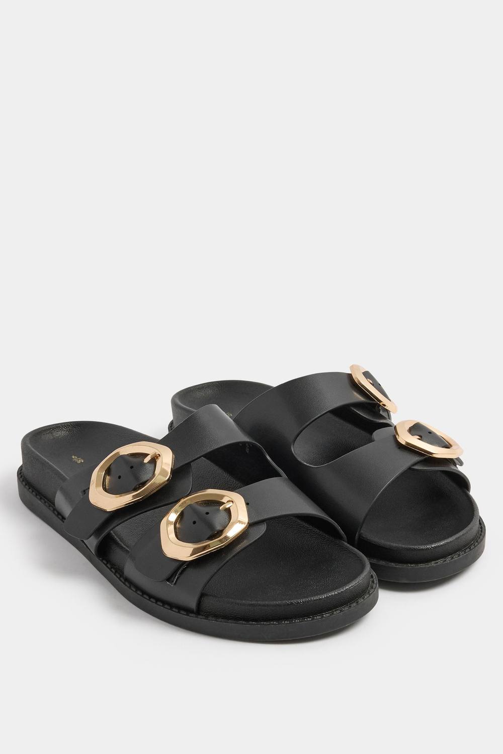 Yours Brushed Buckle Mules In Extra Wide Eee Fit In Black