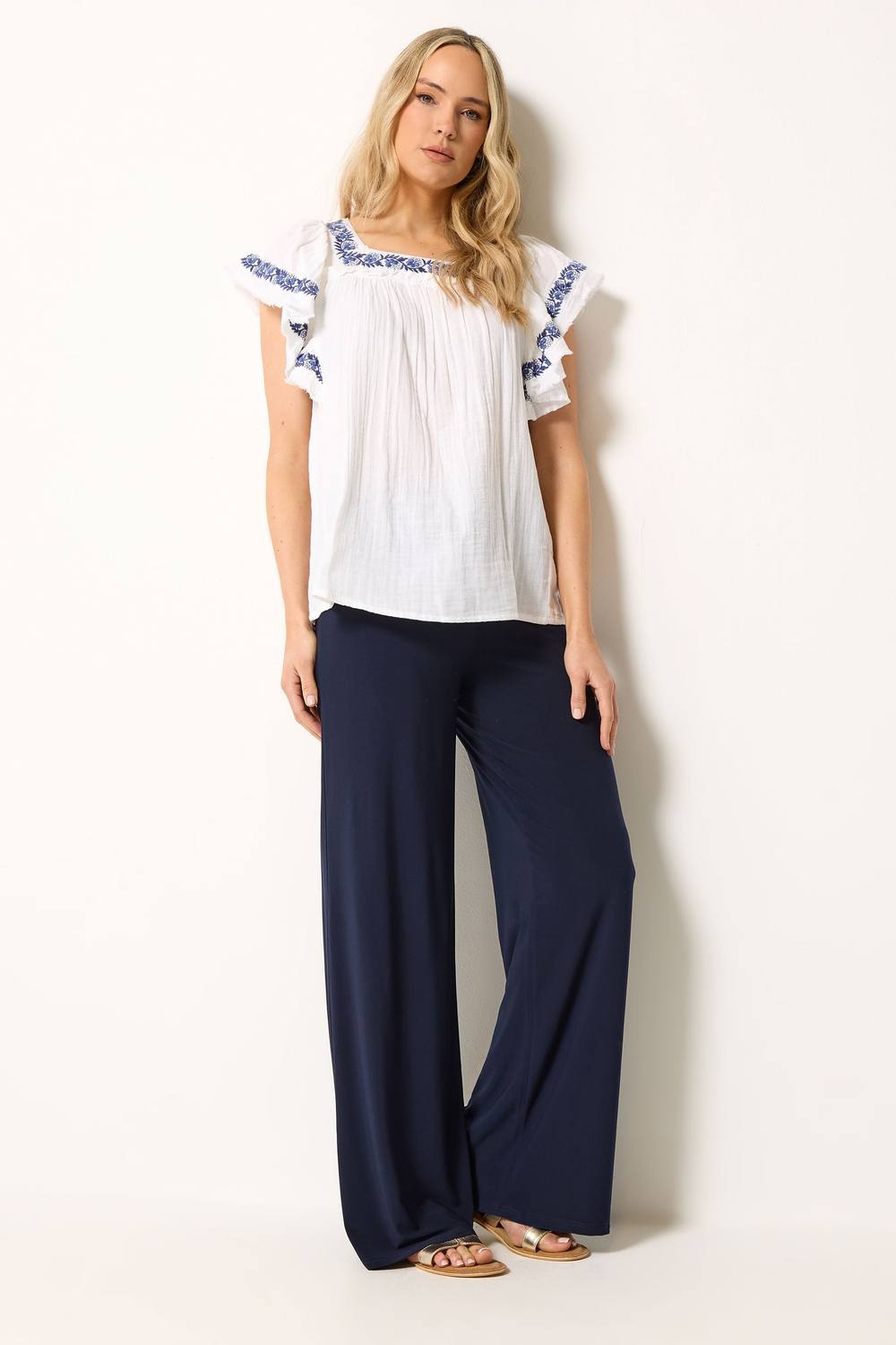 Long Tall Sally Tall Palazzo Wide Leg Trousers In Dark Navy