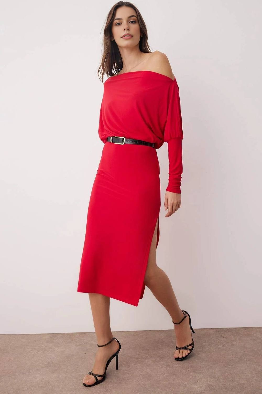 Wovcor Off Shoulder Ruffle Chiffon Mini Dress In Red