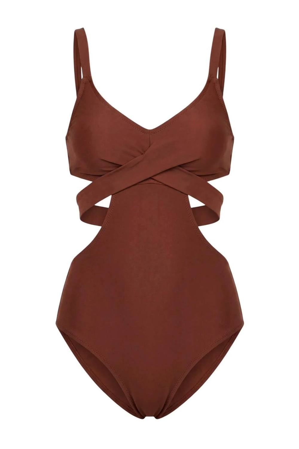 Wovcor Cut Out Wrap Detail Strappy Swimsuit In Brown