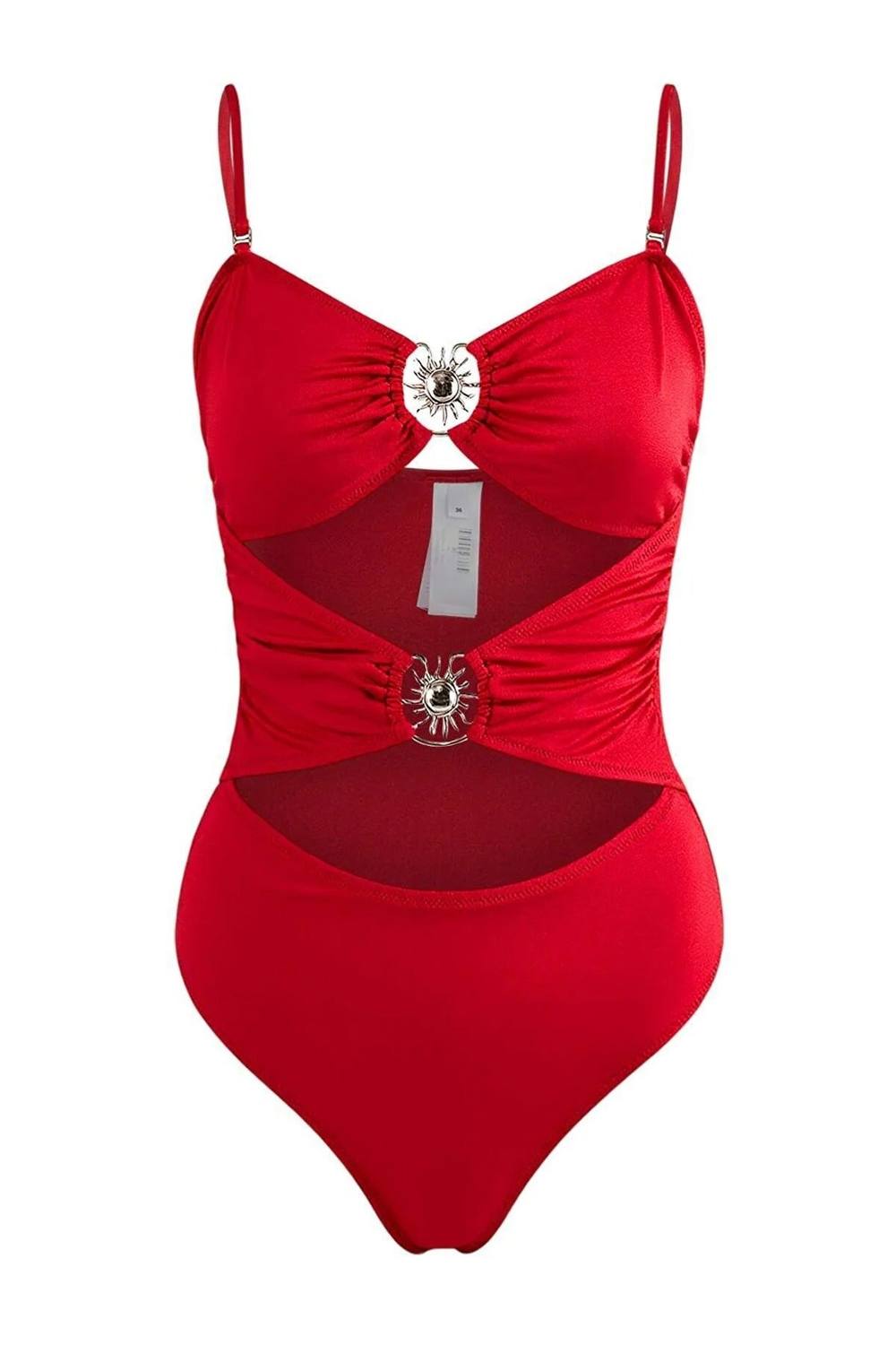 Wovcor Bandeau Cut Out Detail Swimsuit With Hardware Accent In Red