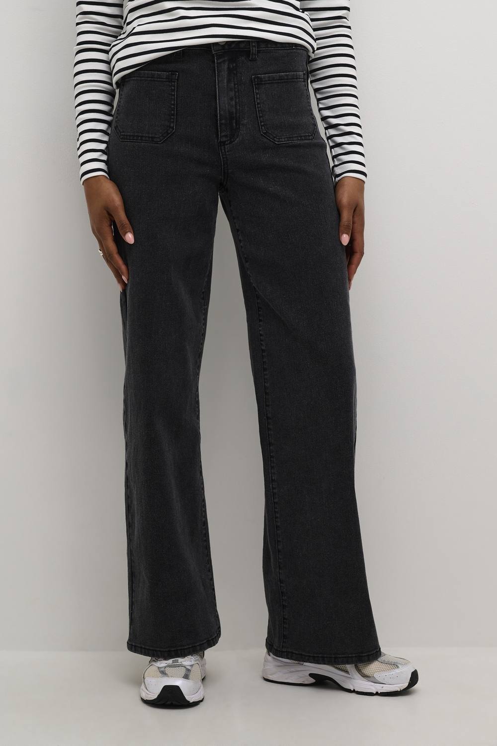 Kaffe Karla High Waisted Wide Leg Jeans In Black