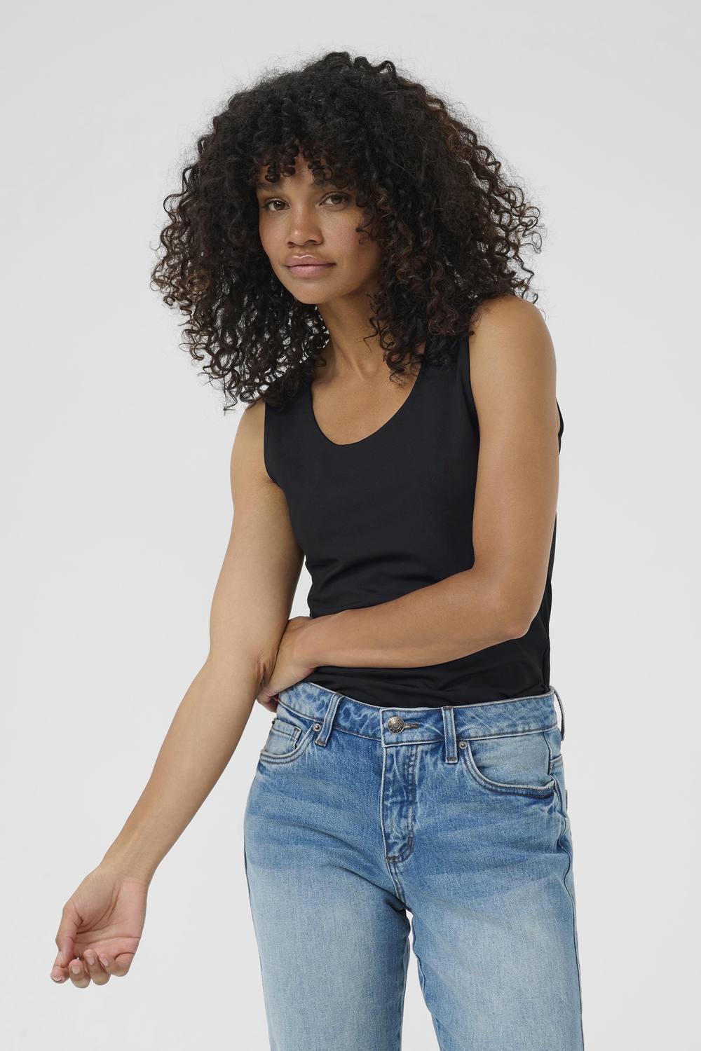 Kaffe Kaarina Jersey Round Neck Tank Top In Black