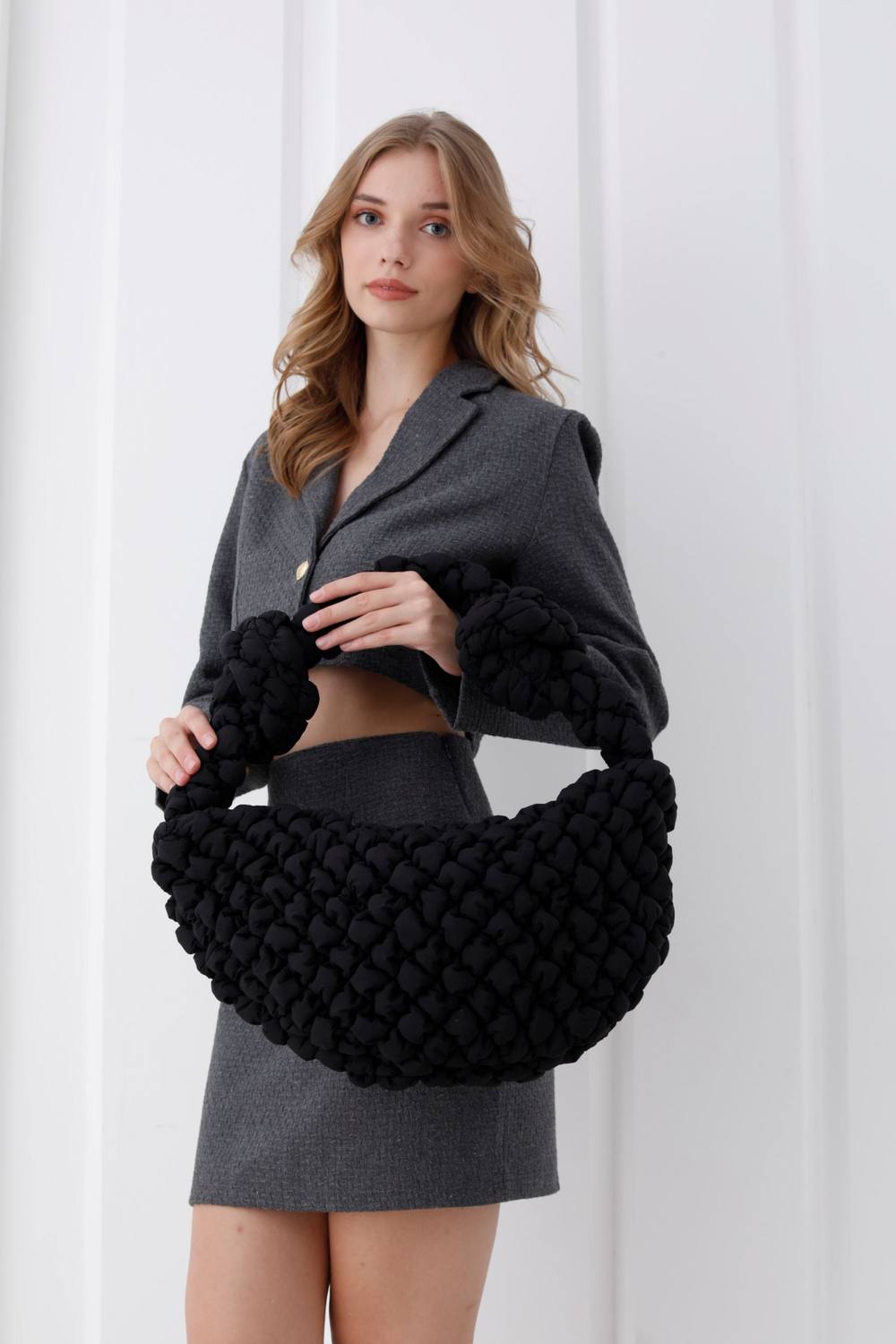 Belissh Women's Puffy Quilted Lightweight Large Shoulder Bag in Black