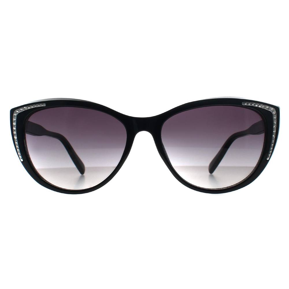 Guess Women's Cat Eye Shiny Black Smoke Grey Gradient GO Sunglasses