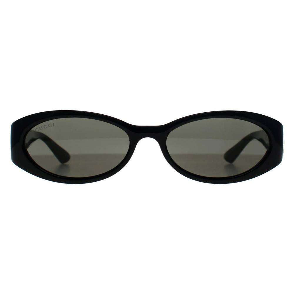 Gucci Women's Oval Shiny Black Gold Grey GGS Sunglasses