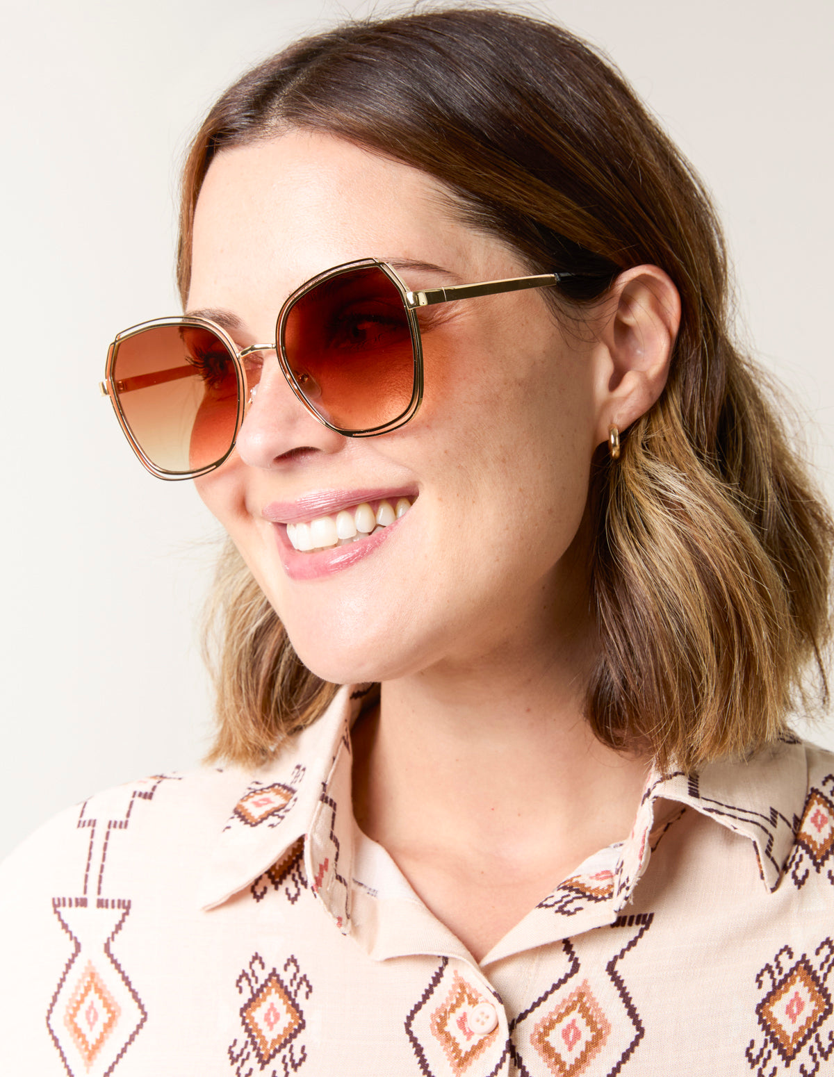 Gold Frame Oversized Sunglasses - ONE BROWN