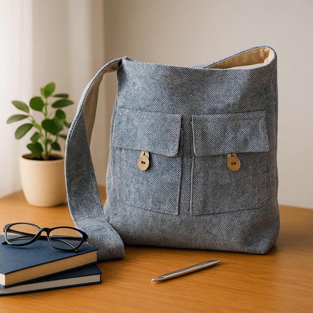 Tote Bag Denim Two Pocket Large