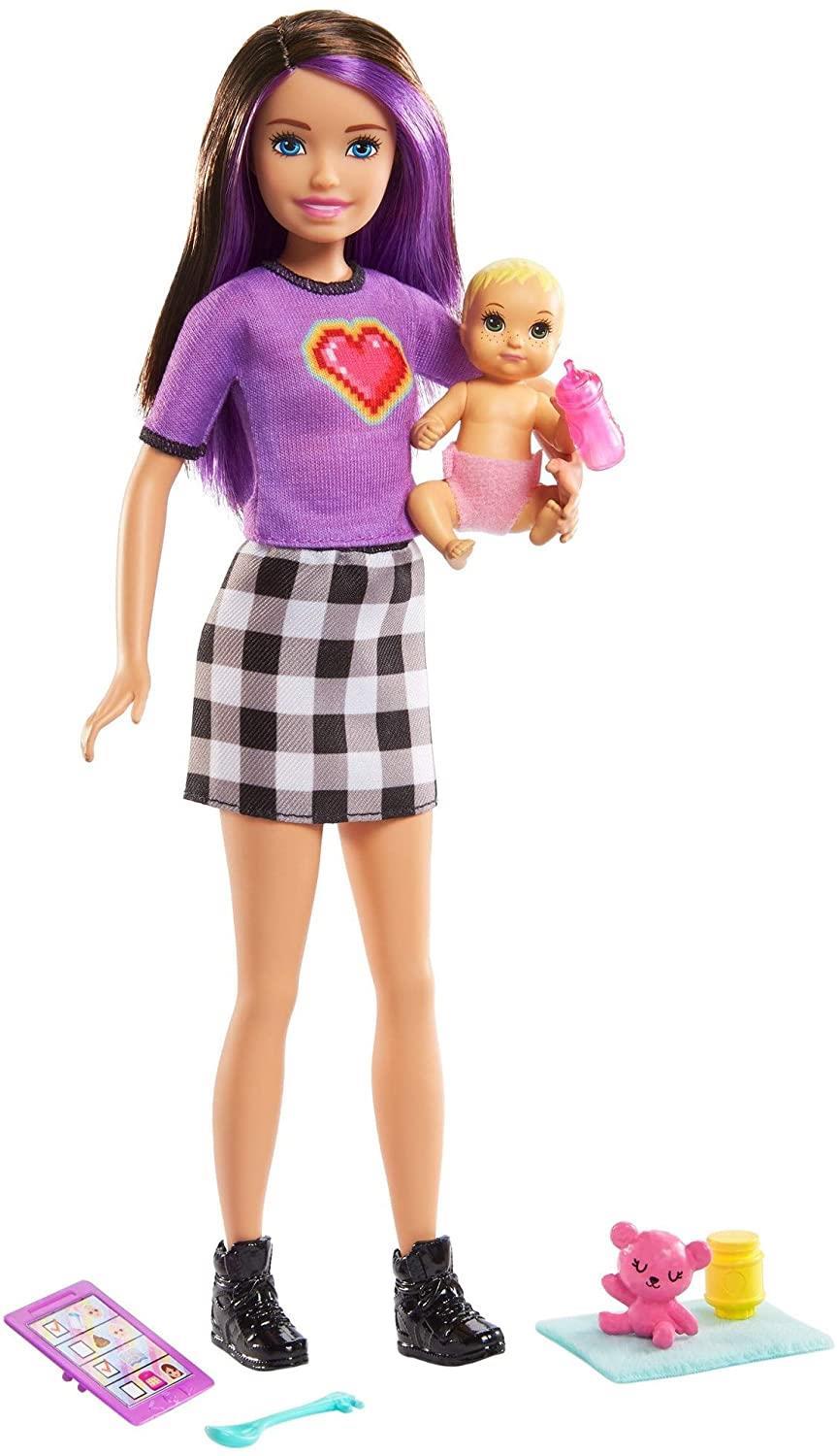 Barbie Fashion Doll Skipper Black and White Skirt Babysitter with Baby Doll